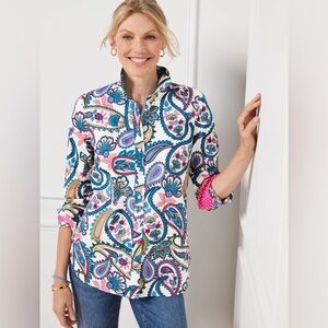 Talbots Plus Petite Blossom Paisley Floral Cotton Button Up Shirt